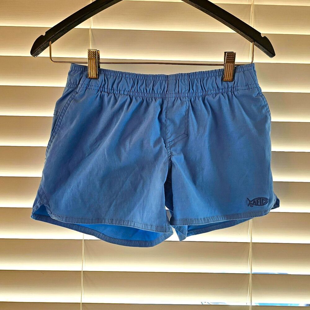 AFTCO Womens Swim Shorts Blue Solid Elastic Waist Regular Fit Size XS